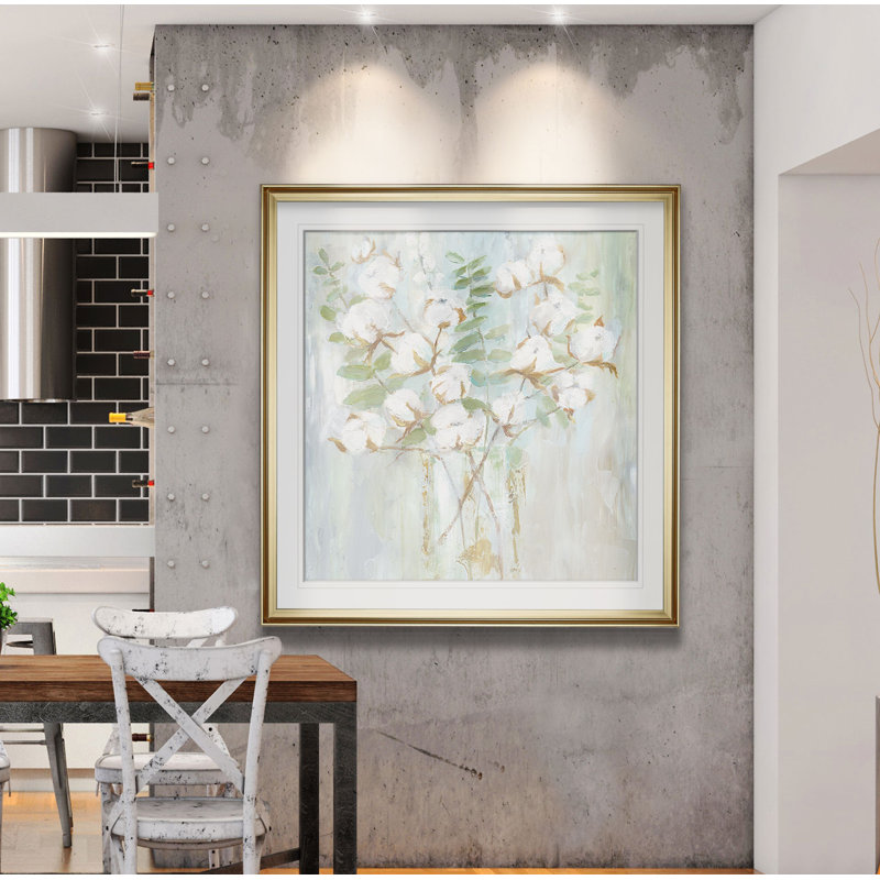 « contemporaine coton », peinture, H 28 po x l 28 po x P 2 po, Cadre doré