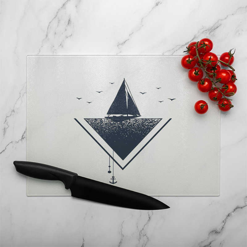 Sailboat At Sea Glass Chopping Board, 40cm L x 28cm W