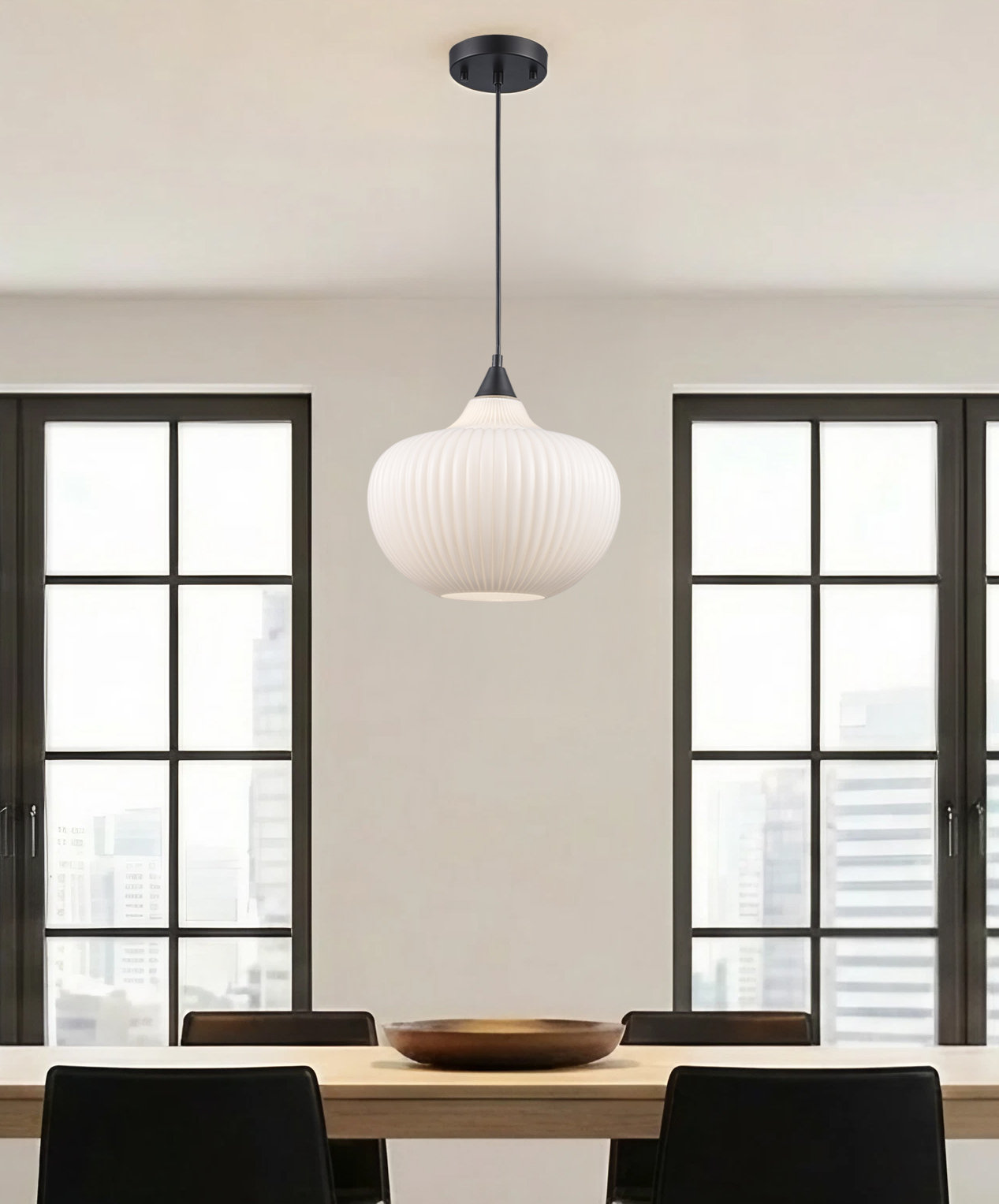 Collina Dimmable Geometric Single Light Pendant, Black