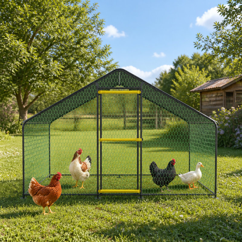 Large Metal Walk-In Chicken Coop Run with Waterproof UV Cover for Poultry