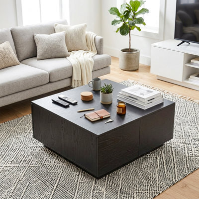 Table basse moderne carrée avec 4 tiroirs de rangement