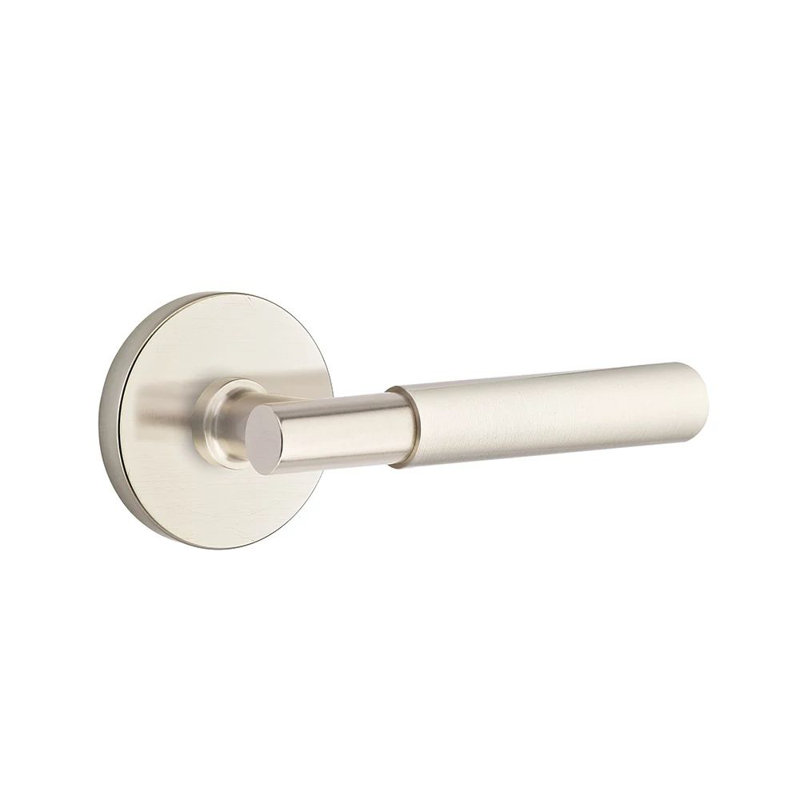 Mortaise intérieure Emtek Select Passage avec rosette à disque et tige en T, levier lisse, Gauche, Nickel satiné