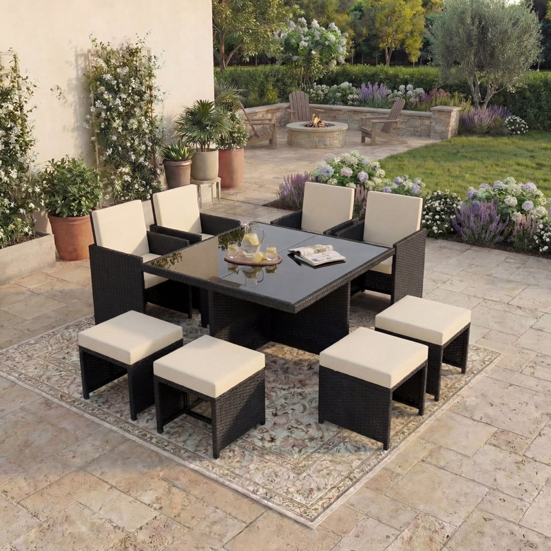 Parkson 8-Seater Dining Set with Cushions, UKFR Certified, Black