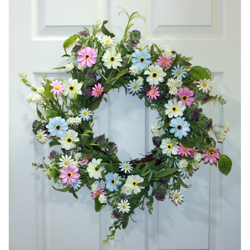 22" Spring Daisy Wreath on Natural Twig Base
