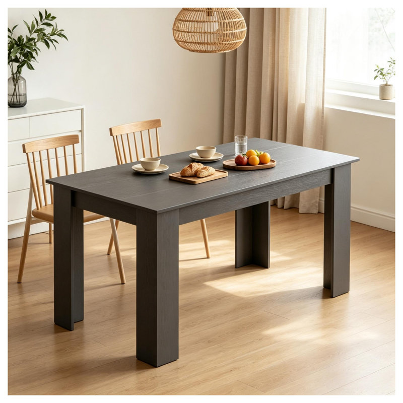 Table de salle à manger rectangulaire de 160 cm pour 4 à 6 personnes, table de cuisine moderne effet bois noir avec surface résistante à l'eau