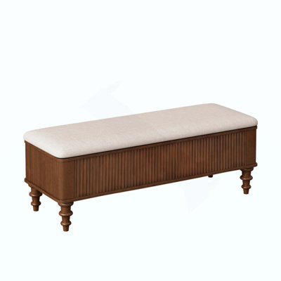 Multi-Functional Storage Ottoman Bench-Solid Rubberwood Bed End Bench with Linen Seat, Storage Bench for Bedroom, Entryway Shoe Organizer for Bedroom, Living Room, Entryway, Closet