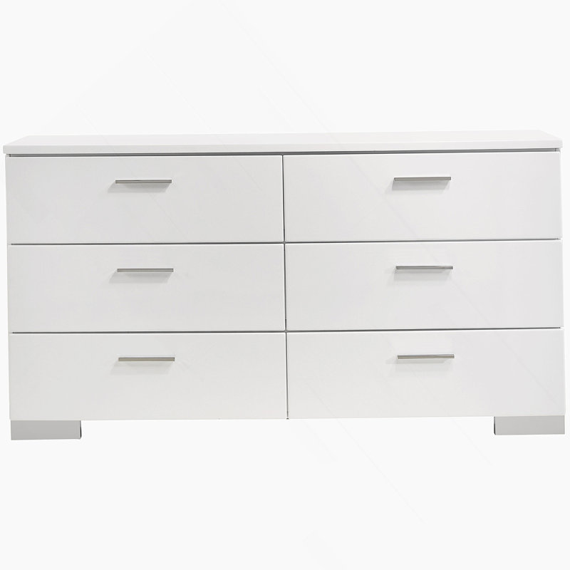 Commode 6 tiroirs blanche ultrabrillante