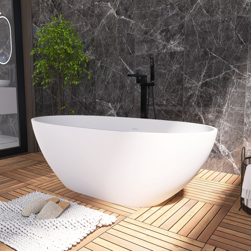 65“ Freestanding Soaking Solid Surface Bathtub, White