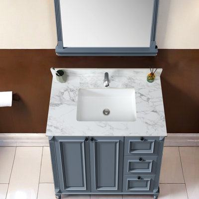 Bathroom Vanity Sink Countertop 37"X22" - Sintered Stone White Rectangular Ceramic Long-Term Use Top With Undermount Stylish And Practical Fixture