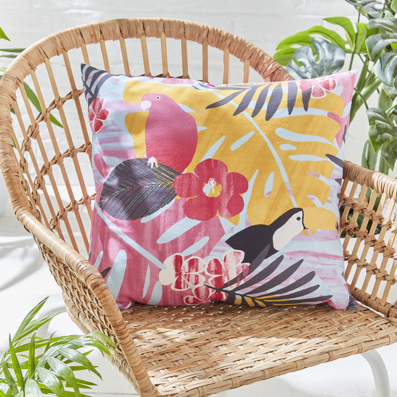 Tropical Birds Indoor/Outdoor Filled Cushion, Hot Pink