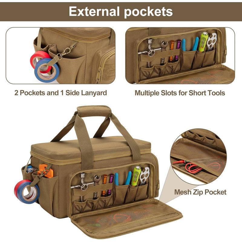 14-Inch Tool Bag with Anti-friction Bottom, Hand Tool Storage Organizer