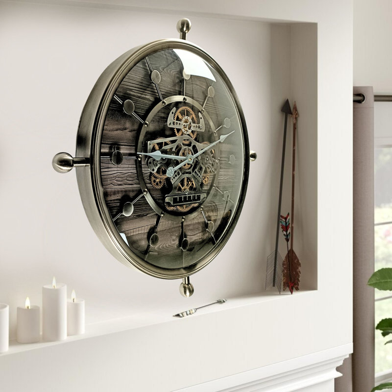 THE GEARS CLOCK Wall Clock with Real Moving Gears LU-LI_ 27 in Round "SCHUSTERHAFF" BLACK-SILVER