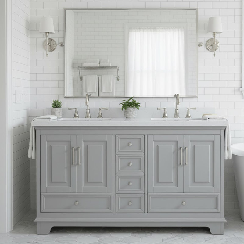Meuble-lavabo double 60 po, Gris