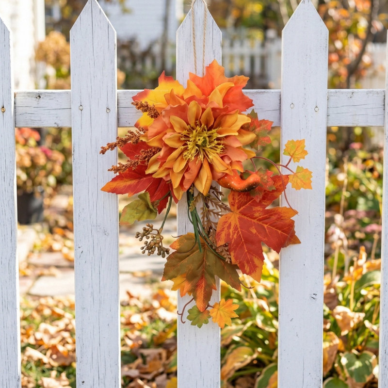 Ensemble de 2 guirlandes de porte d'automne artificielles avec feuilles d'érable, dahlia et citrouilles, décoration murale de l'Action de grâce