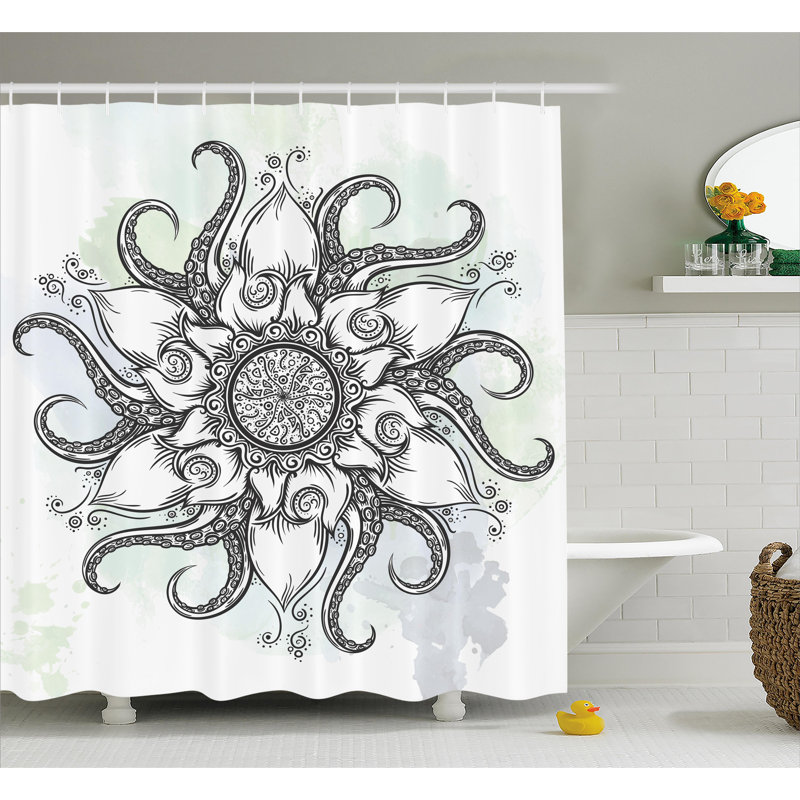 Rideau de douche nautique et crochets décoration, H 70 po x l 69 po