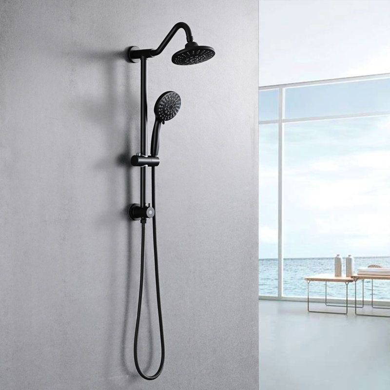 Matte Black 6 Inch Rain Shower Head And Handheld , Wall Mounted, 2.5 Gpm Flow, Adjustable Water Corrosion & Scratch With Handheld, System, Gpm, Slide Bar, , Modern Bathroom Accessory