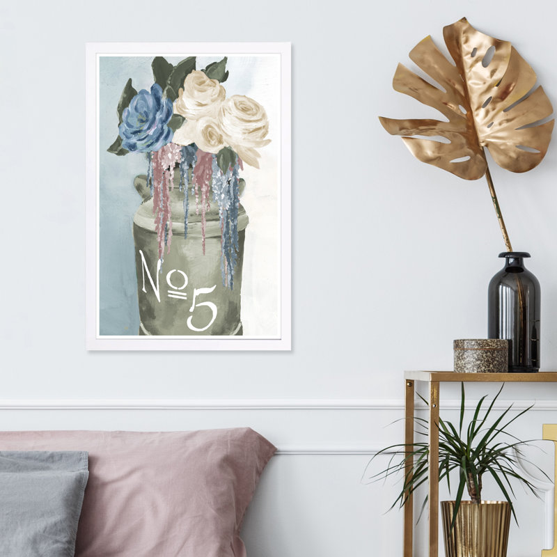 « big fleur pot », peinture encadrée, H 13 po x l 19 po x P 0,75 po, Cadre blanc
