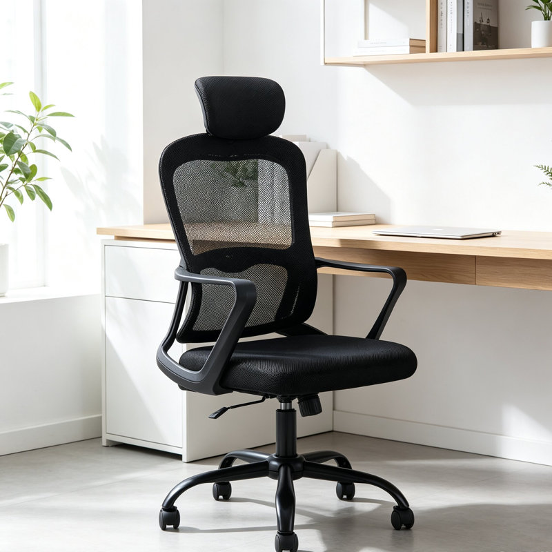 Brayden Studio Mesh Office Chair with Headrest, 55.5 cm H, Fixed