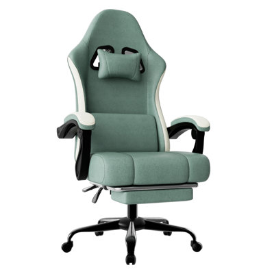 Ergonomic Gaming Chair With Pocketed Spring Cushion, Breathable Fabric Computer Chair With Footrest, Adjustable Lumbar Support Video Game Chair For Ad by Inbox Zero