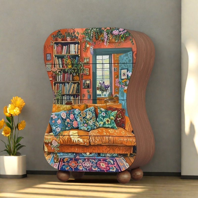 Commode d'appoint de rangement moderne à quatre tiroirs, Noyer