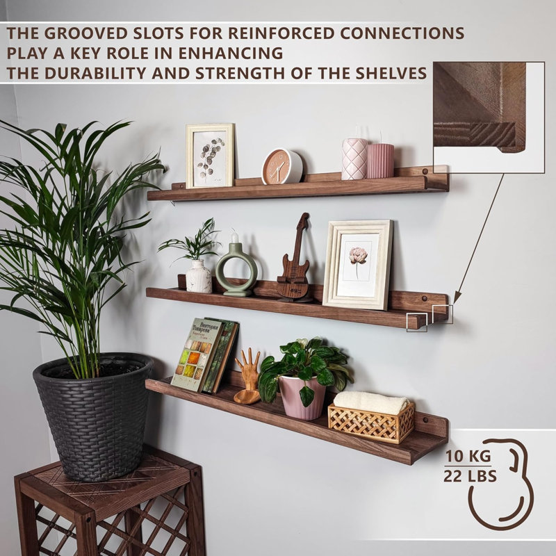 Natalynn 3 Piece Floating Shelf, 15.60cm H x 91.50cm W x 5.60cm D, Brown