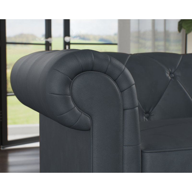 Melrose 3 Seater Leather Sofa, Washed Oak, Navy