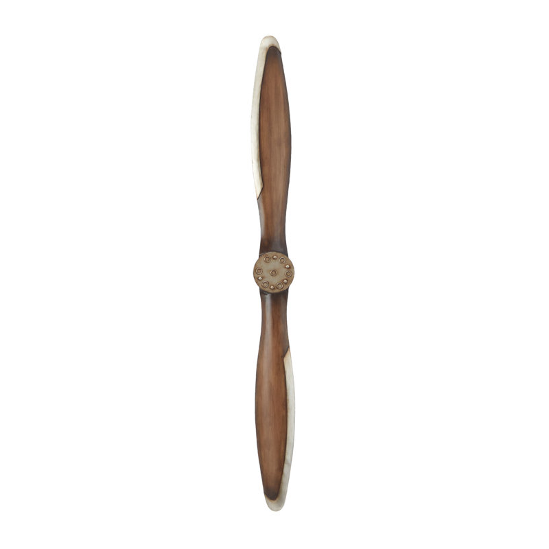 Dayina Metal Wood Inspired 2 Blade Airplane Propeller Brown Wall Decor with Aviation Detailing, Gold, 56"H