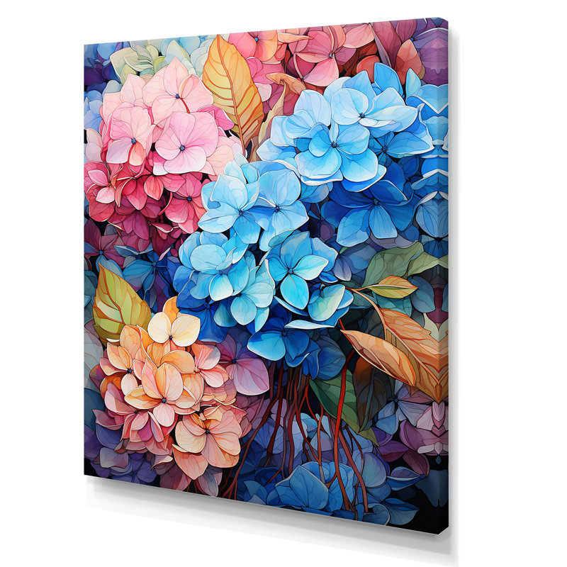 Hortensia bleue et orange II sur toile, Toile tendue, H 32 po x l 24 po x P 1 po