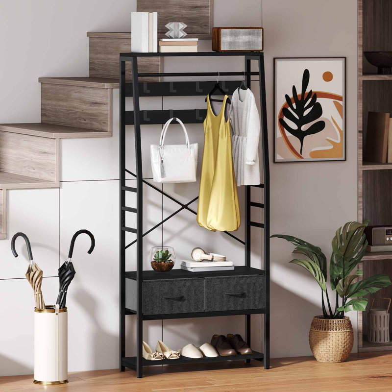 Hall Tree 80cm Wide with Bench and Shoe Storage, Black