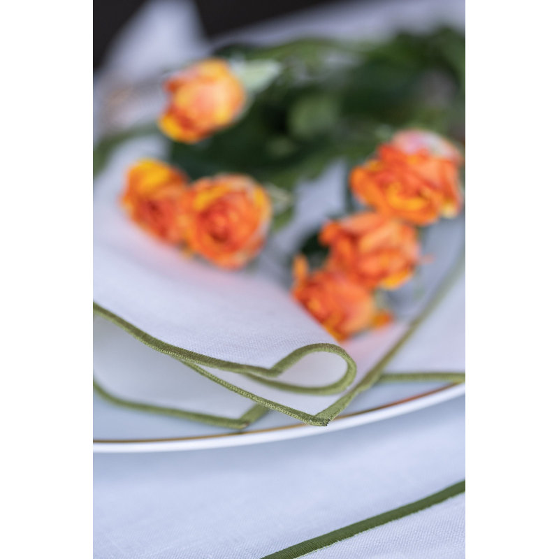 Linen Square Napkin, White/Green