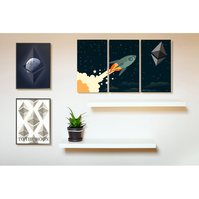 «Ethereum on the Moon», impression, H 14 po x l 11 po, Giclée encadrée noir minuit