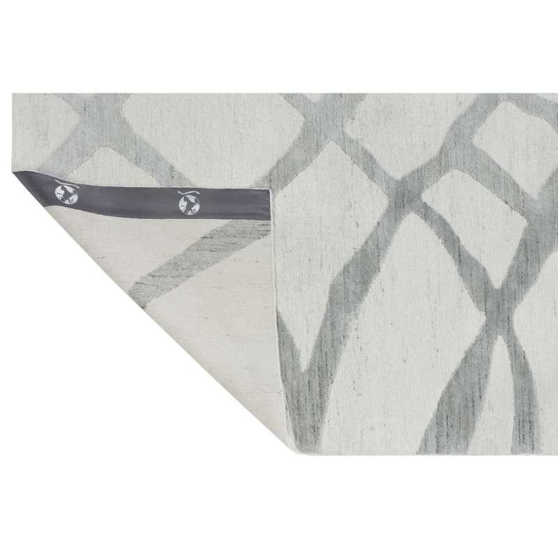 Tapis gris abstrait en laine / viscose noué à la main Abstract, Rectangle 9 pi x 12 pi