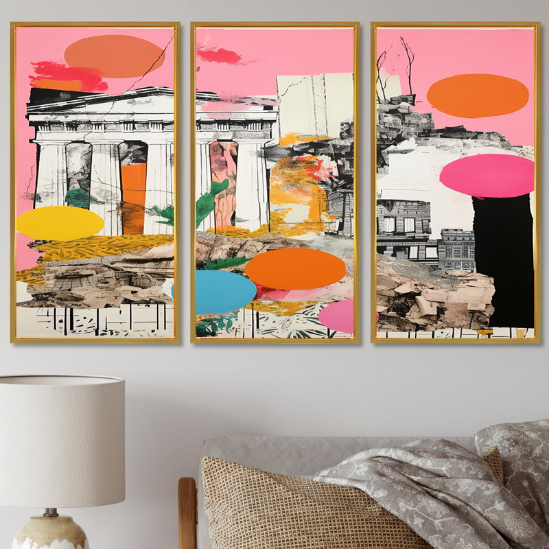 Dafonte - ensemble d'art mural paysage abstrait, Cadre flottant doré, H 40 po x l 60 po x P 1 po