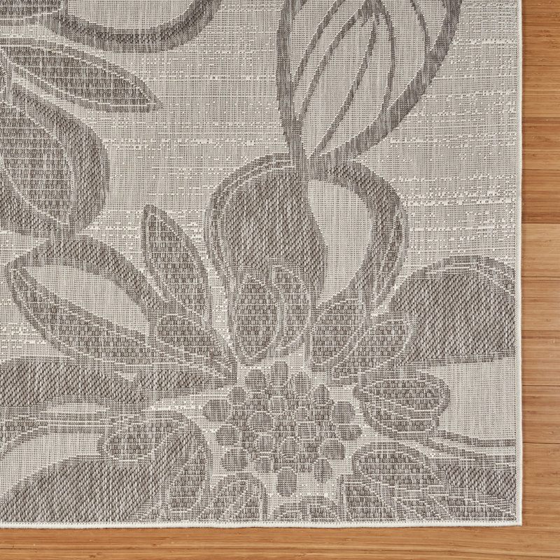 Tropea Arda All-Weather Flatweave Indoor/Outdoor Area Rug, Silver Gray Bold Floral – Patio, Deck, Porch & Poolside