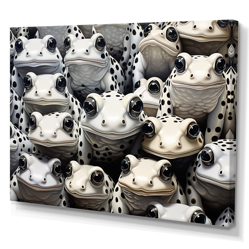 Noir et blanc Pop Art Frogs I, H 16 po x l 32 po x P 1 po, Toile tendue