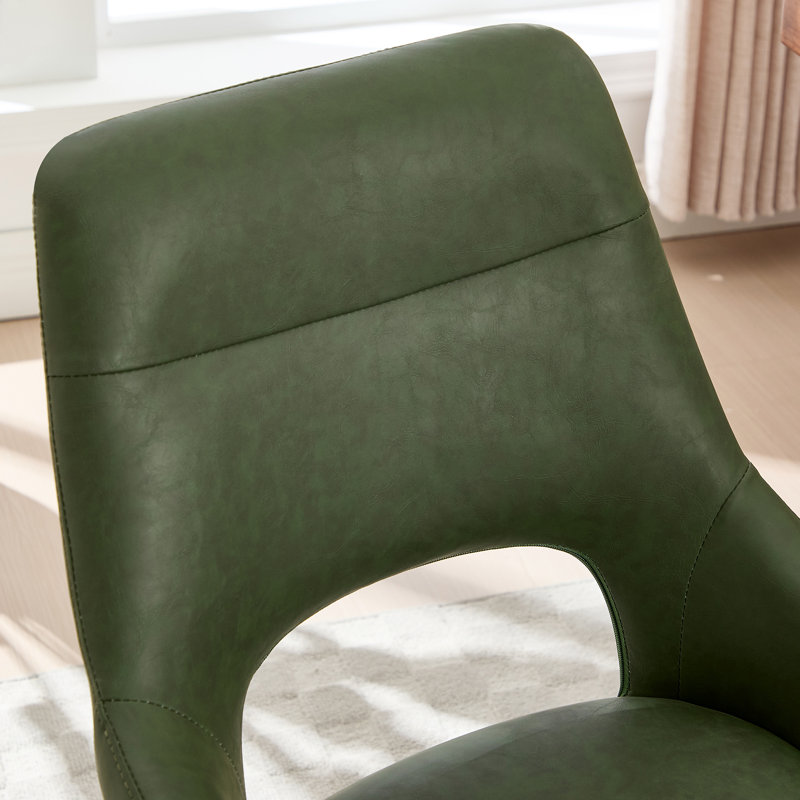 Chaise de bureau pivotante en similicuir avec accoudoirs et base stationnaire Jakavian, Similicuir vert