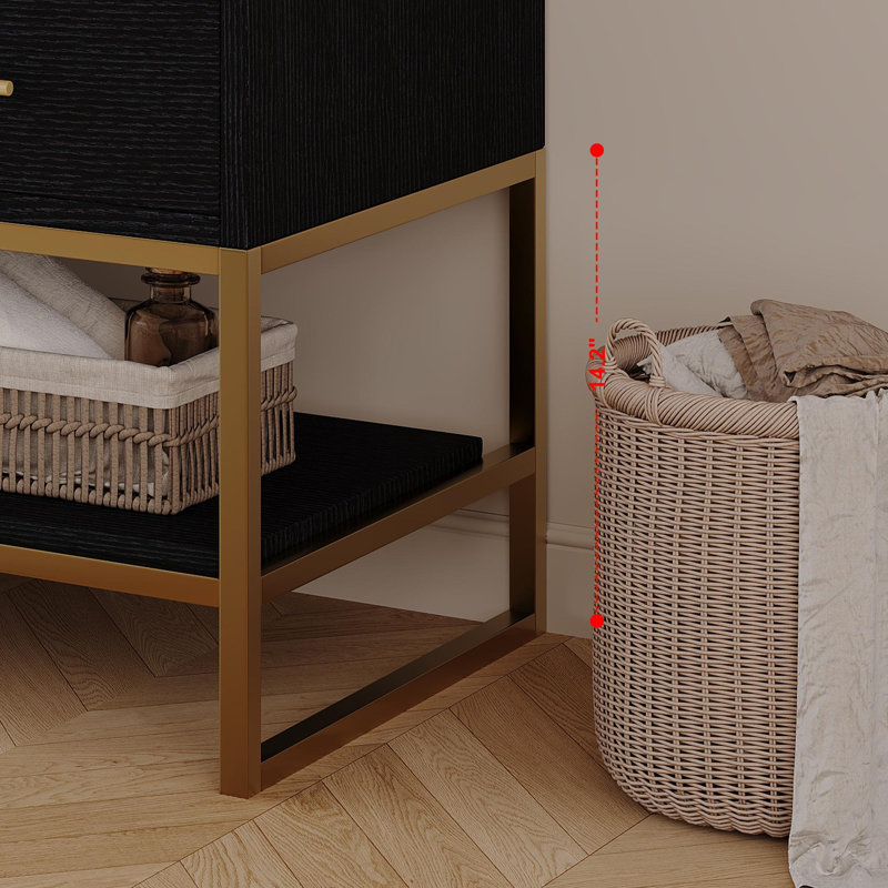 Meuble-lavabo sur pied 36 po avec lavabo en céramique et comptoir en marbre, Noyer