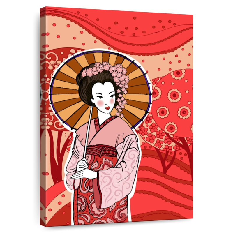 Geisha japonaise Leisha au printemps, H 45 po x l 30 po