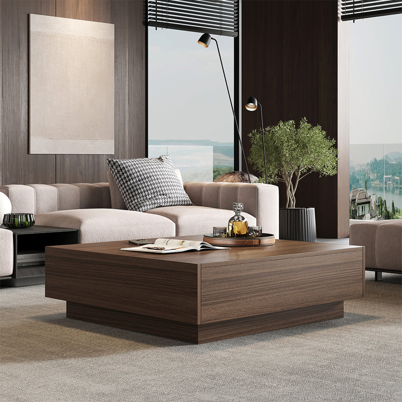 Table basse créative minimaliste carrée, Noyer, Noyer foncé, H 13,8 po x L 35,4 po x l 35,4 po
