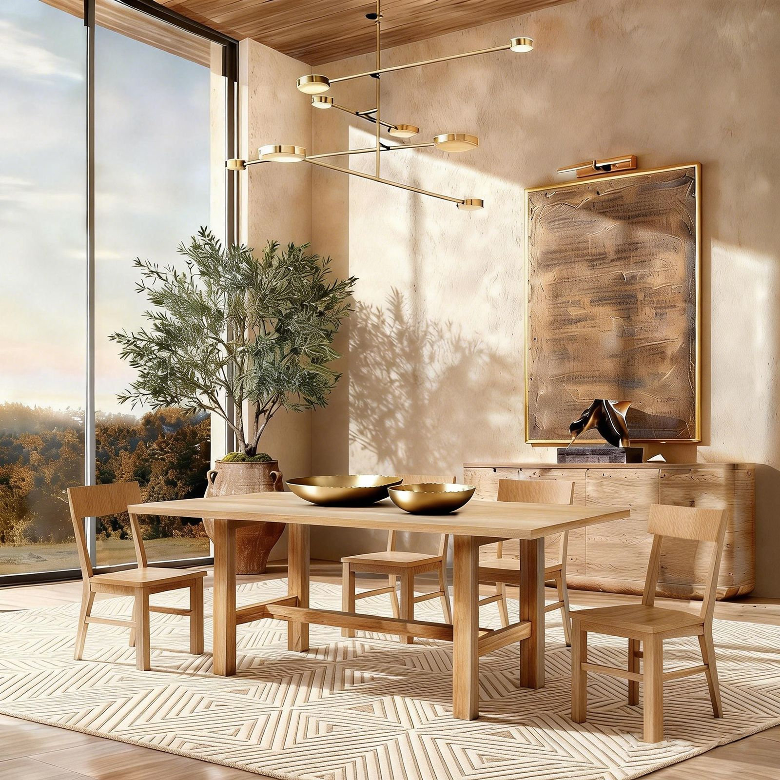 72" Oak Dining Table, Natural Wood