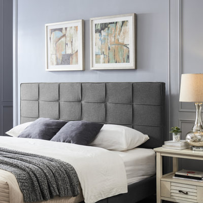 Tête de lit contemporaine très grand / très grand: point gaufré, bordures passepoilées, réglable de 48,5 à 53 pouces, accessoire de lit en tissu gris gaufré, partie intérieure, revêtement gris anthracite