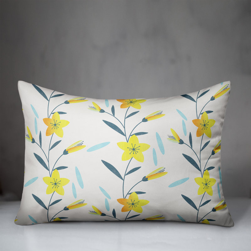 Floral Outdoor Reversible Throw Pillow, 14" H x 20" W, Yellow
