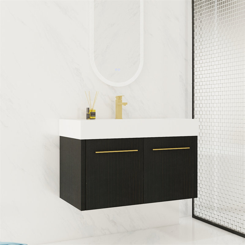 Meuble-lavabo simple 35,4 po avec plateau en céramique Jadaija
