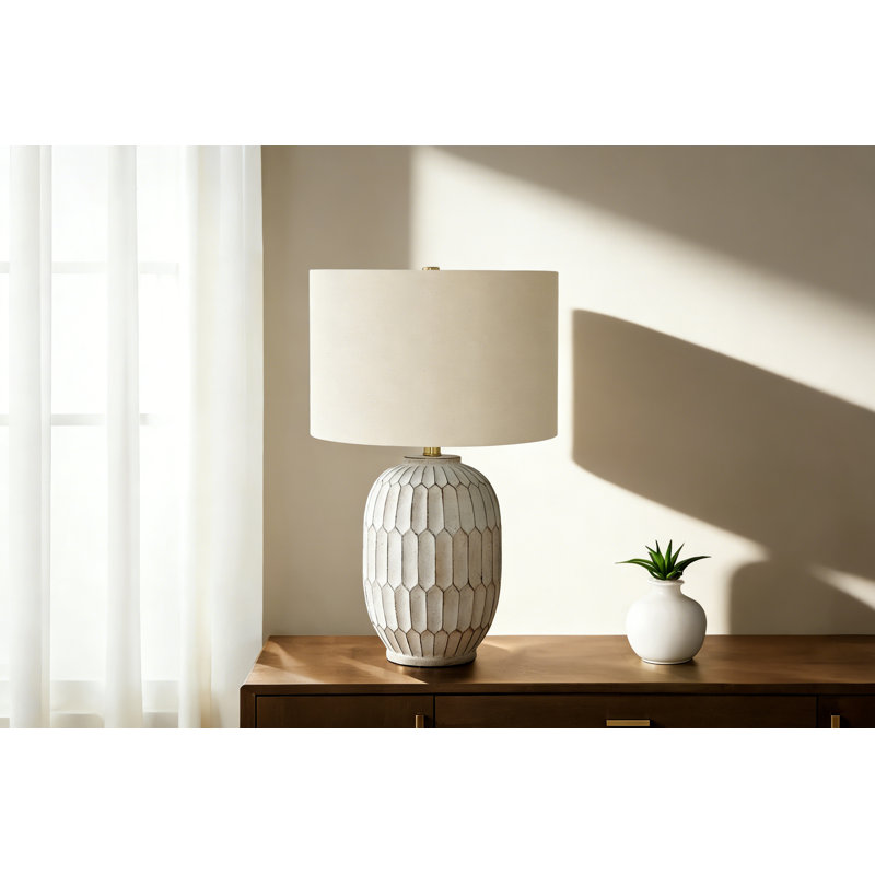 Lighting, 24 po, lampe de table, résine crème, abat-jour ivoire / crème, transitionnel
