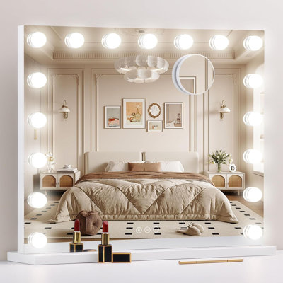 Miroir de salle de bain avec lumières, miroir de maquillage avec 17 ampoules à DEL à intensité variable, 3 modes d'éclairage couleur, miroir de grossissement 10X détachable, commande tactile pour une application de maquillage précise