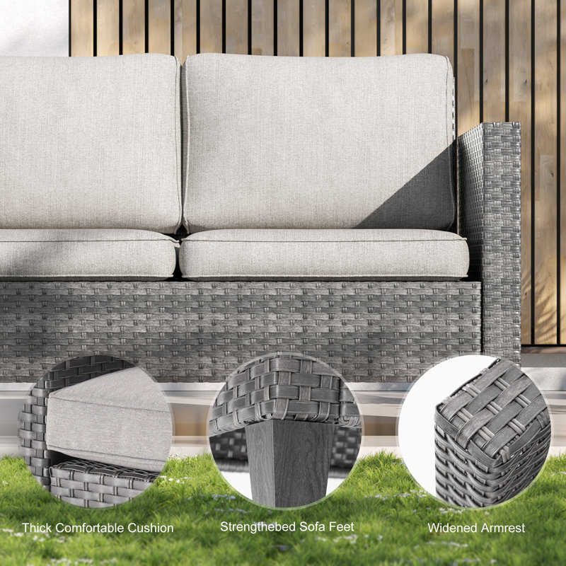 Canapé de patio 7 pièces avec foyer rectangulaire et repose-pieds, Gris, Lin gris