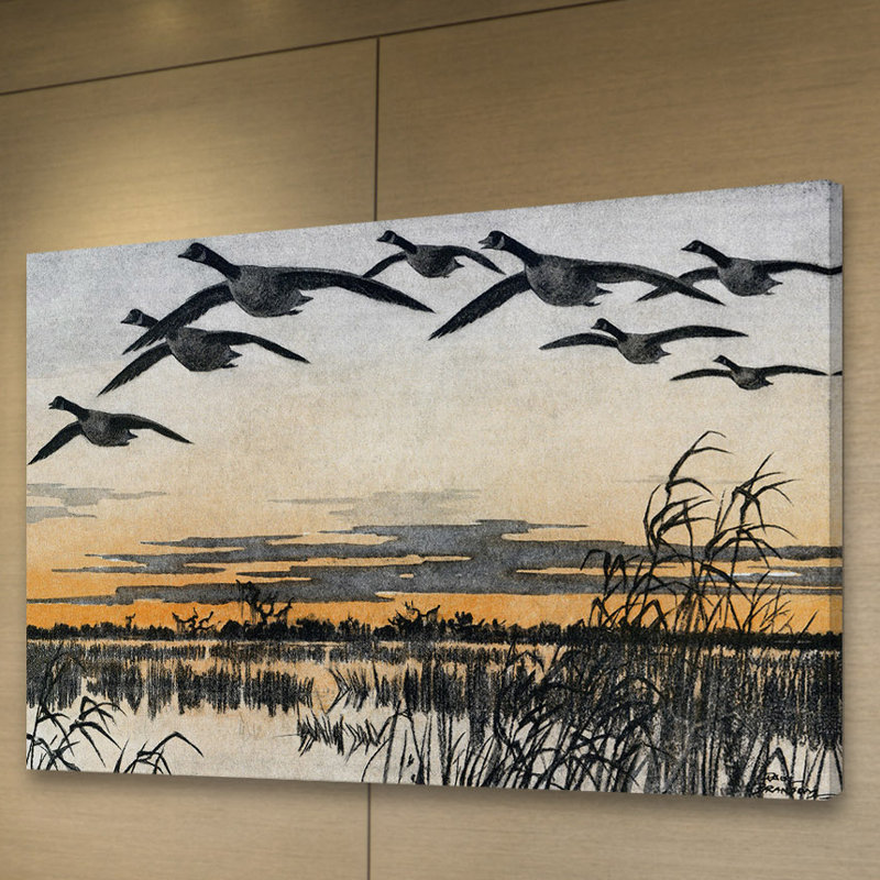 «Geese In Flight», reproduction d'art sur toile tendue, H 40 po x l 60 po x P 1,5 po