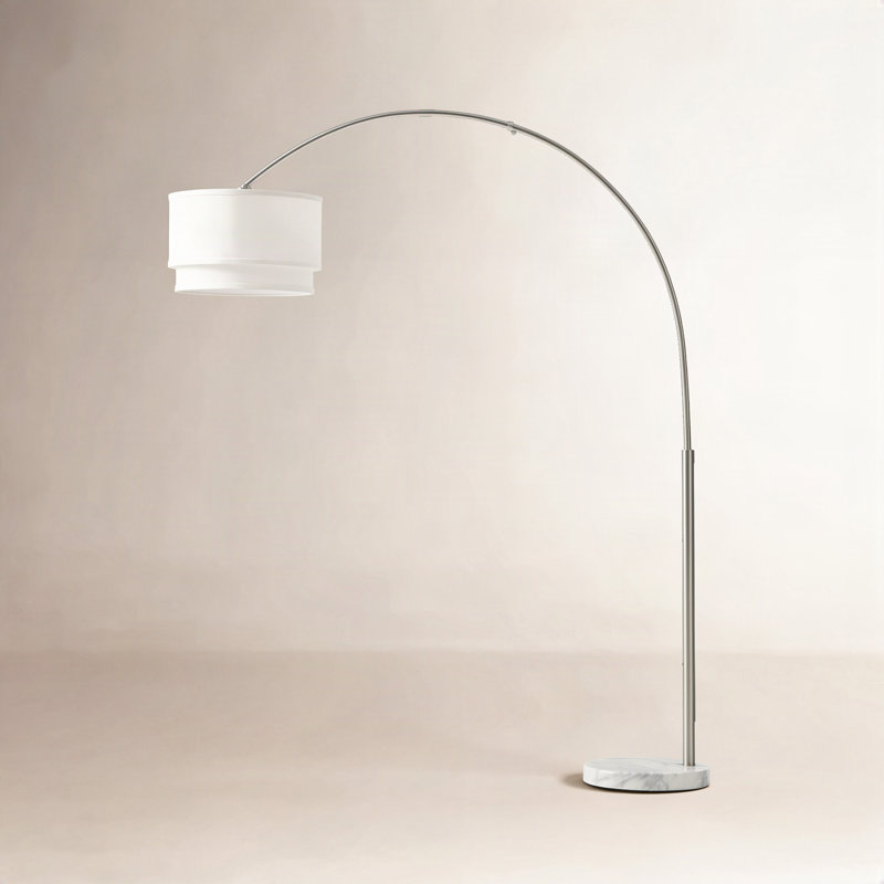 Mason 81" Modern Adjustable LED Arc Floor Lamp with Silver Finish, Fabric Drum Shade, and Weighted Marble Base, Bulb Included