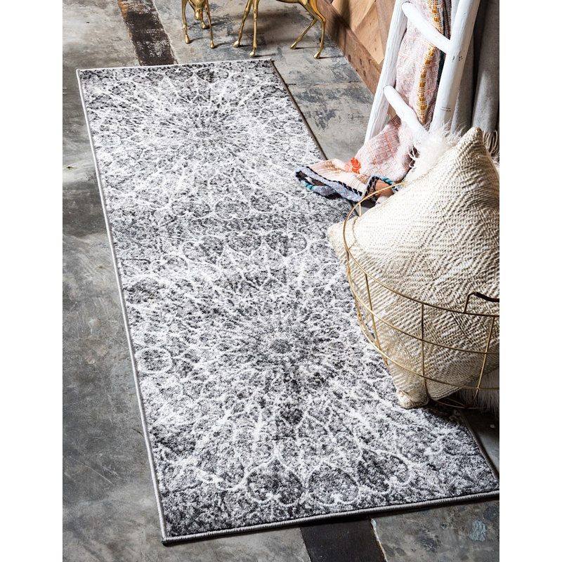 Affleck Abstract Area Rug, Runner 2' x 6'7", Dark Gray/Ivory