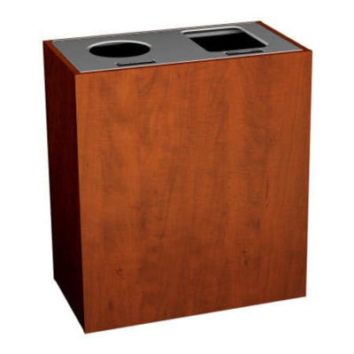 Sturdy Essentials Stratus Series Recycling And Waste Receptacle Bin Modern Style with Wood Finish | Double Bin With Circle Opening For Bottles and Cans and Full Opening For Waste